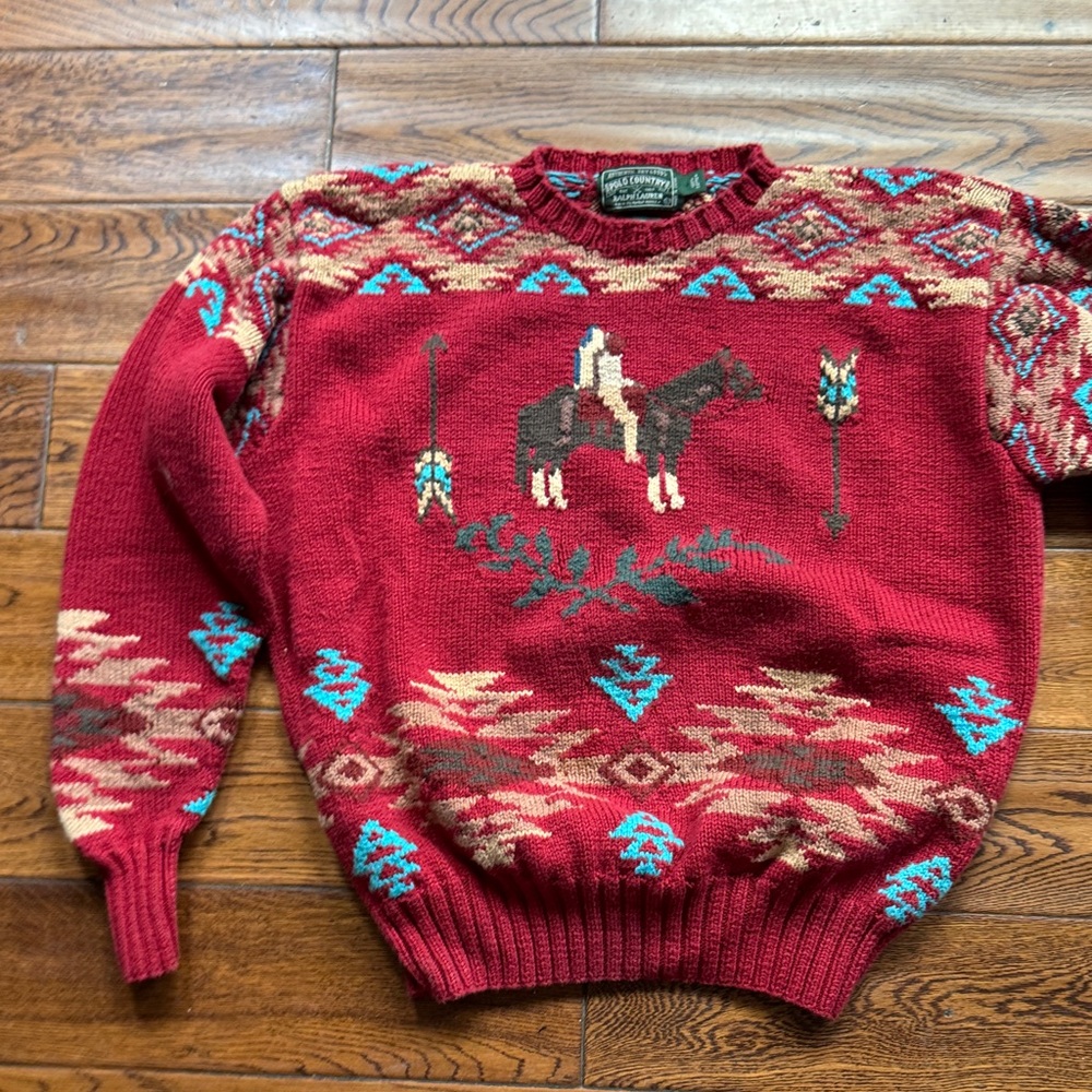 Ralph Lauren Red Southwestern Crewneck Sweater